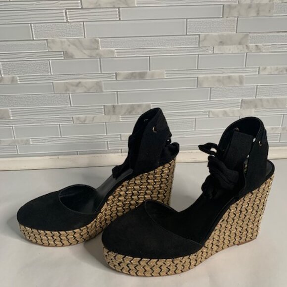 Black and Gold J Lo Espadrille Wedge Heels - Picture 5 of 6